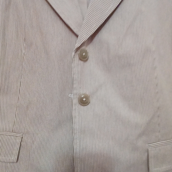 Attention beige striped, button front, long sleeve, lined jacket. Size 14. - Picture 3 of 6